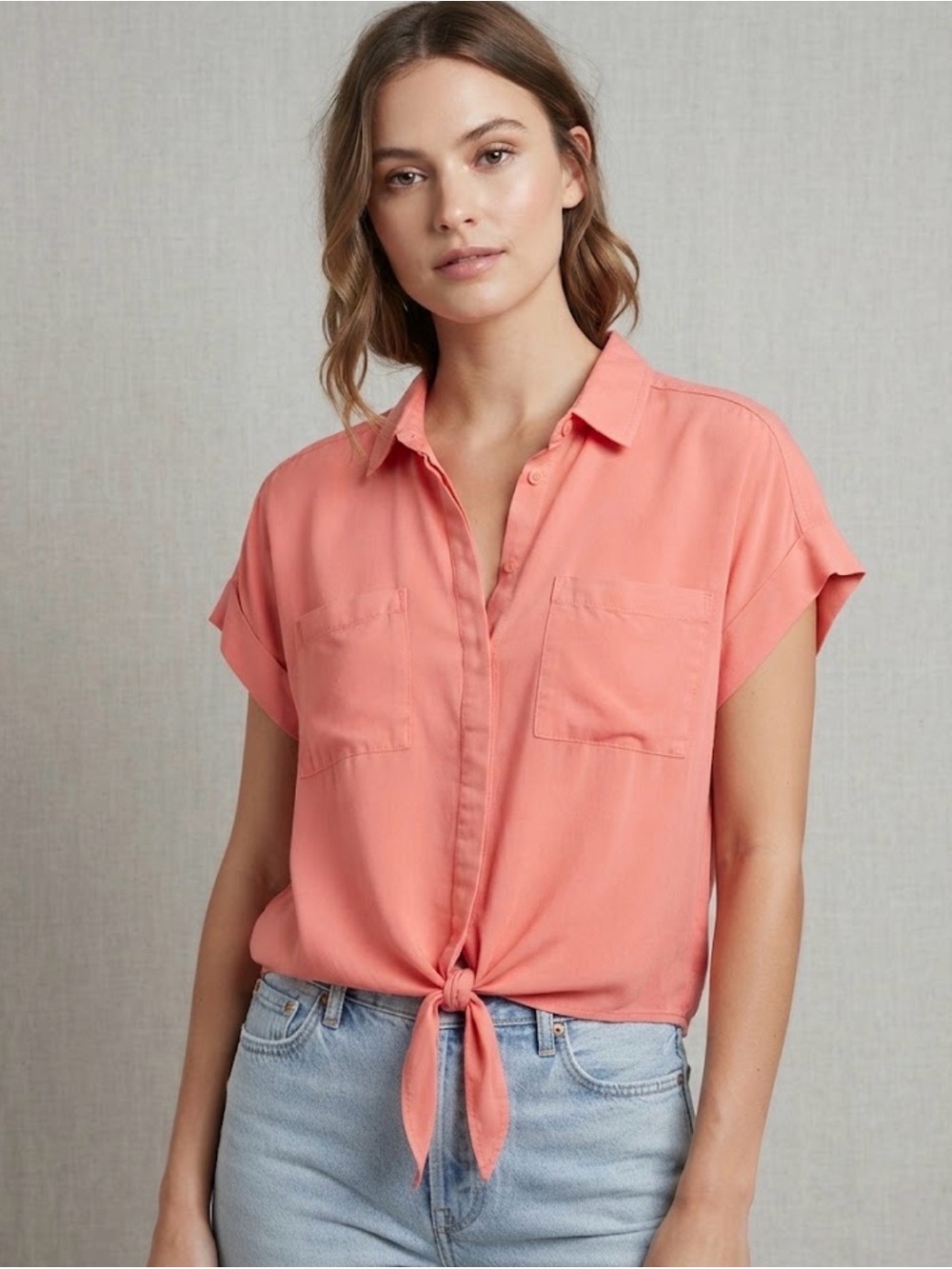 Velvet Heart | Orange Oversized SS Buttons Top | S/M | 20” ptp